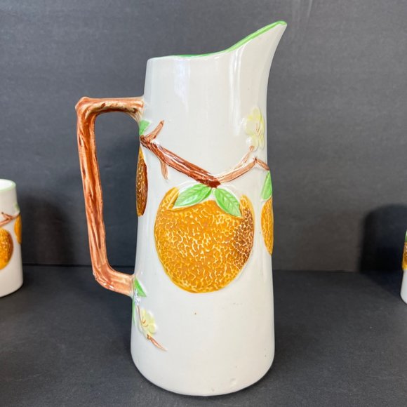 Vtg Napco Napcoware Good Morning Orange Juice Set Pitcher 6 Tumblers 50s Kitsch - Picture 3 of 14